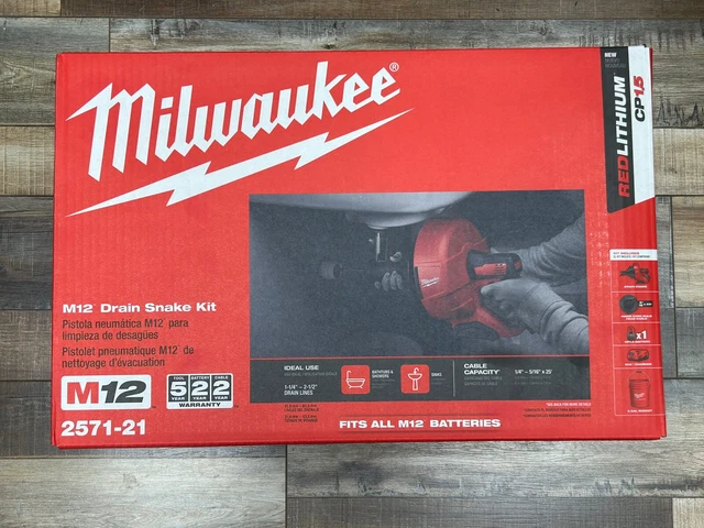 Milwaukee M12 Cordless Lithium-Ion Drain Snake Kit with Bucket 2571-21 (Red)