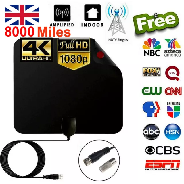 8000Miles Indoor TV antenna Ariel Digital 4K HD TV High Gain Portable Aerial UK