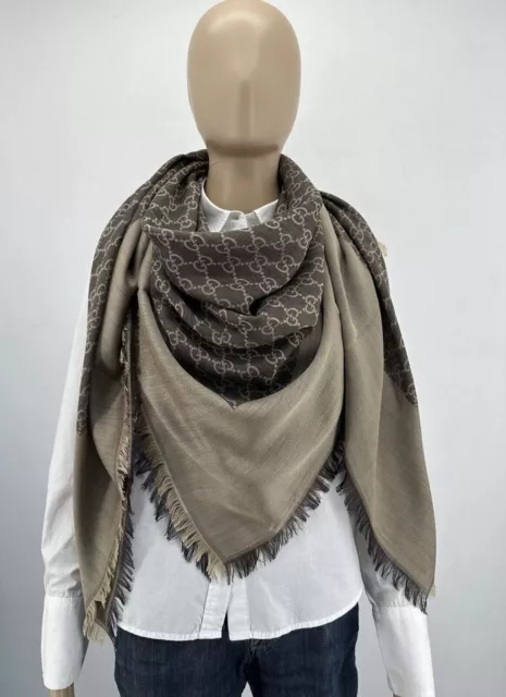 GUCCI scarf tag GG pattern jacquard all black color H45 x W180 cm wool silk