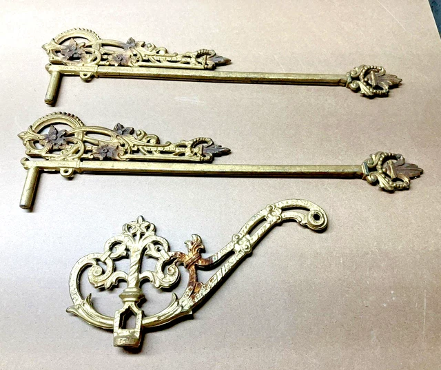 Two Vintage Victorian Art Deco Ornate Adjustable Swing Arm Curtain + Holder Pc