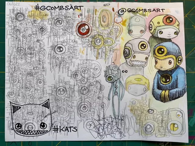 original full sketch book page pop surrealism drawing comic book art mix media