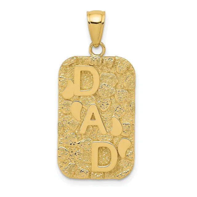 14k Yellow Gold Dad Word On Nugget Style Dog Tag Charm Pendant