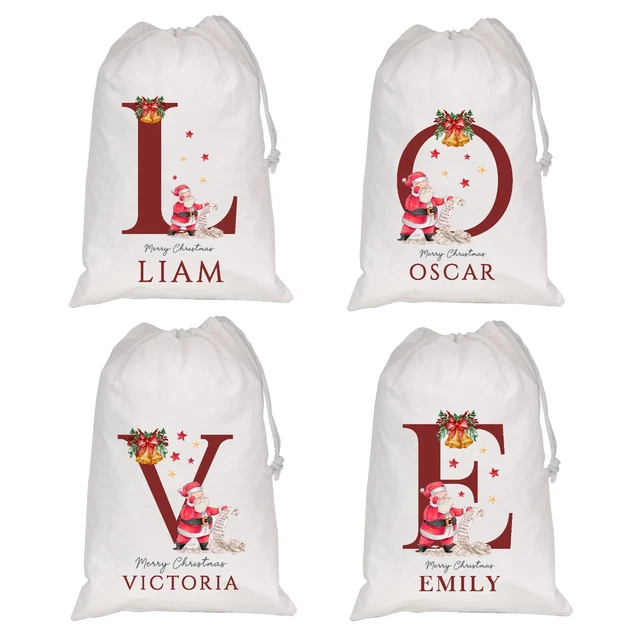 Personalised Christmas Santa Sack Any Name Kids Present Xmas Gift Bag Stocking