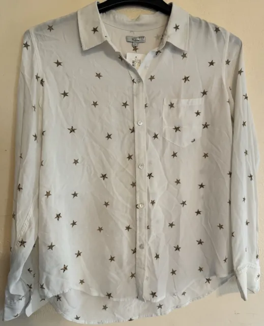 NWT Rails Kate long sleeve shirt Women’s Large button down white silk Many Stars