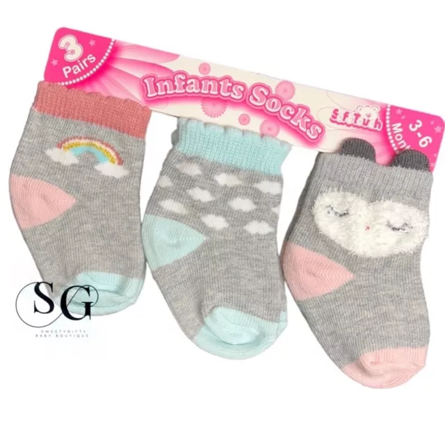 Baby Girl Socks 3-6 Months Rainbow 3 Pairs Baby Girl Socks Soft Touch