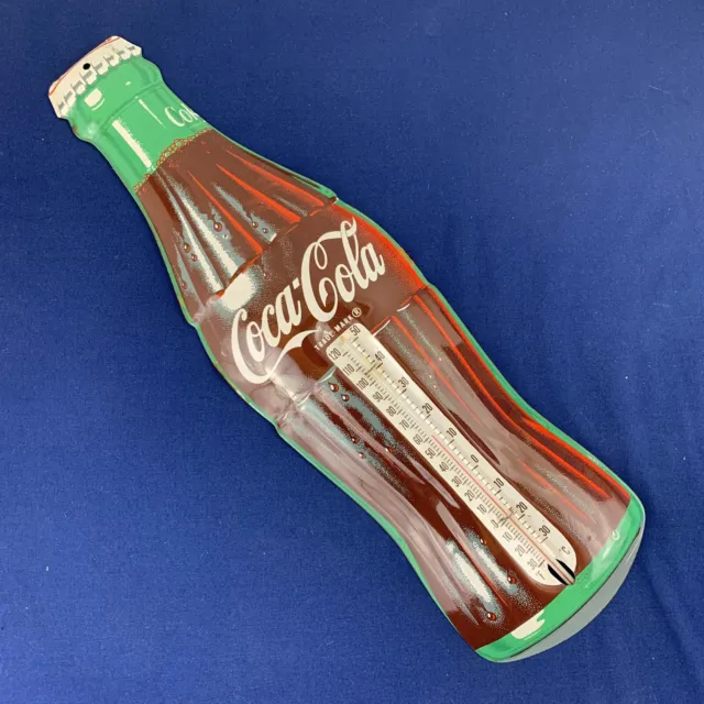 Vintage MCA Made in USA Coca Cola Bottle Embossed Tin Thermometer