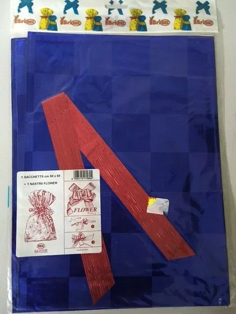 1 Bolsa Regalo Azul 50x65 CM + 1 Cinta Rojo Papel Paquetes Navidad Regalos