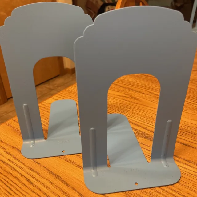 Set of 4 Demco Blue BOOKENDS Coated Metal Industrial Library Large 8 3/4