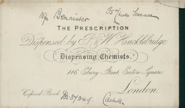 Antique Prescription Envelope P & W Hucklebridge Chemist Eaton Square London