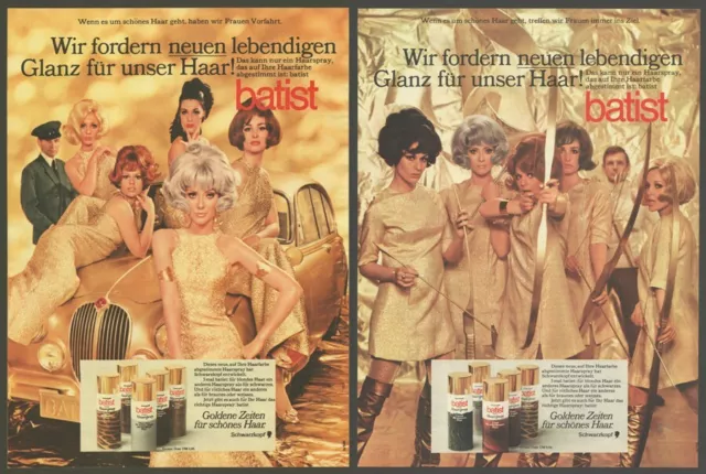 Konvolut 4x Original Reklame 1968 - Batist Haarspray, Schwarzkopf, 60er, Mode
