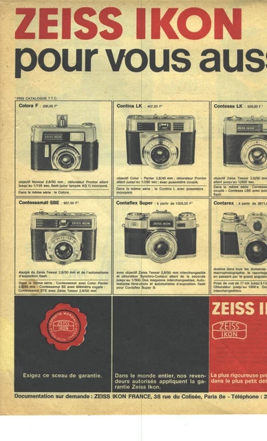PUBLICITE ADVERTISING 1964  ZEISS IKON appreil photo