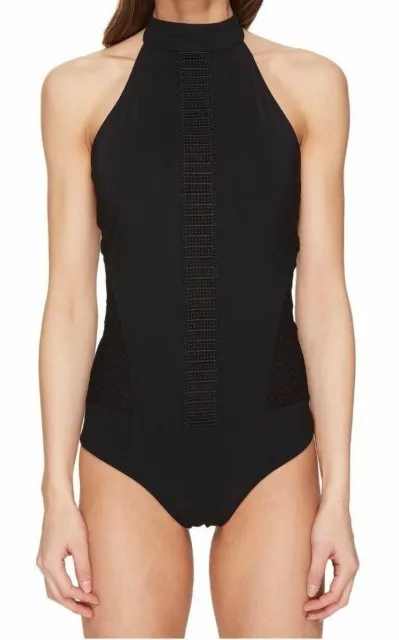 Jonathan Simkhai Womens Halter Lace One-Piece Swimsuit Black Size Medium -