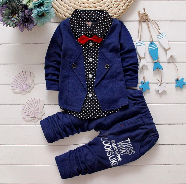 2pcs Kids Baby clothes baby boys clothes cotton top+pants suit outfits gentleman 3