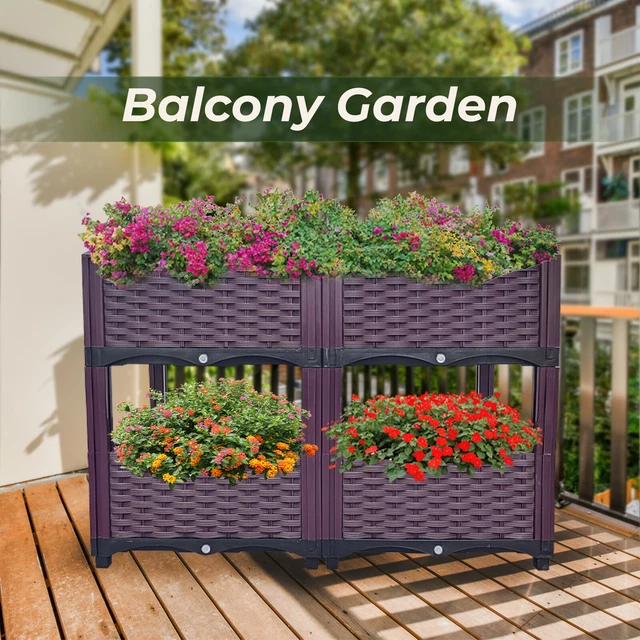 4er-Set Hochbeet Pflanzbeet Blumenbeet für Garten-Kit Kunststoff Blumenbeet