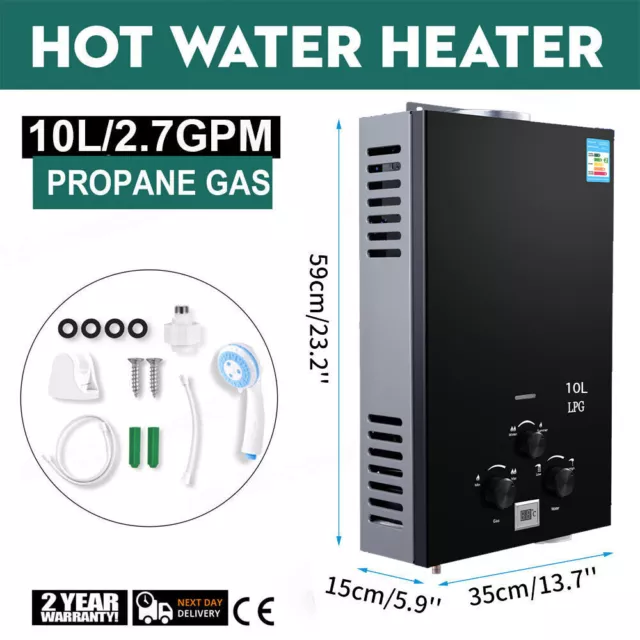 10L Tankless LPG Liquid Propane Gas Hot Water Heater On-Demand Water Boiler