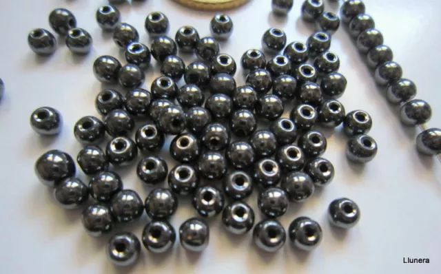 Perlas bola hematite no magnético 4 mm X 30 UNIDADES negro brillante abalorios