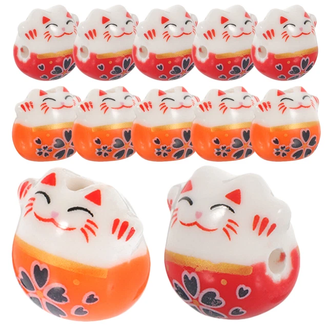 12 Pcs lucky cat fortune beads Mini-Tierperlen Anhänger Zur Schmuckherstellung K
