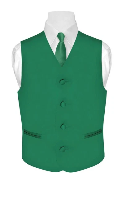 BOY'S Dress Vest & NeckTie Solid EMERALD GREEN Color Neck Tie Set Boys Size 10