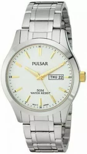 Pulsar PXN203 Men's White Dial Silver-Tone Stainless Steel Dress Watch MSRP $99!