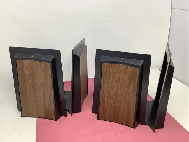 Vtg 2544 Plastic Rogers FAUX WOOD Bookend MCM Library Homeschool Minimalist 4PCS