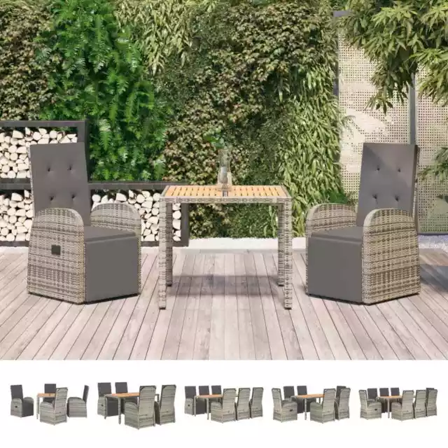 Gartenmöbel Kissen Gartengarnitur Essgruppe Sitzgruppe Grau Poly Rattan vidaXL