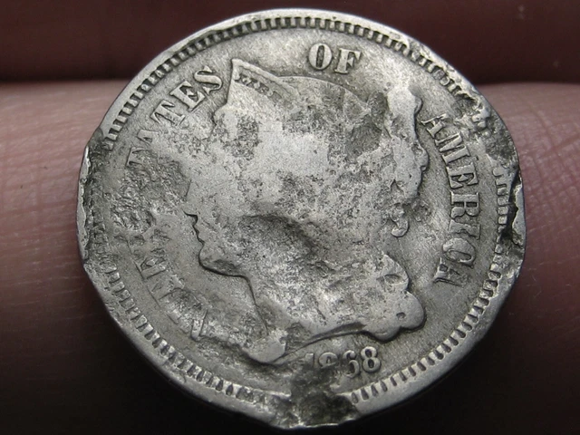 1868 Three 3 Cent Nickel- About Good Details