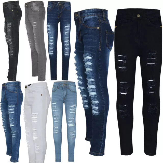 A2Z 4 Kids Girls Denim Ripped Skinny Jeans Lightweight Stretch Comfort Pants