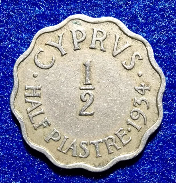 1934 Cyprus 1/2 Piastre Coin, King George V, KM#20, CuNi 2.59g, VF, #297 2