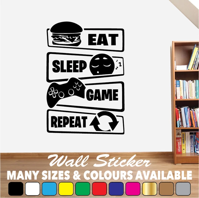 Gaming Wall Art Sticker Decal Eat Sleep Game Repeat Gamer Boys Girls Bedroom #02
