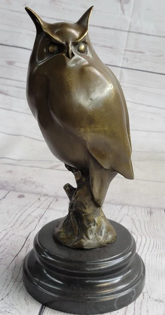 Bronce Estatua Búho Mármol Base Ave Escultura Caliente Reparto Figura Art Hogar