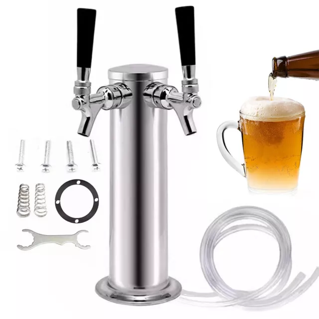 Dual Beer Tower Dispenser Draft Keg Beer Dispenser Kegerator 2 Faucet Taps NEW