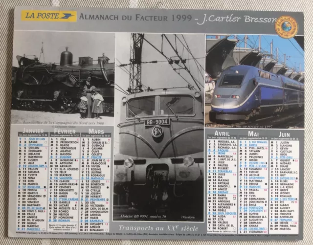 calendrier de la Poste 1999 trains TGV SNCF - avions Cartier Bresson almanach