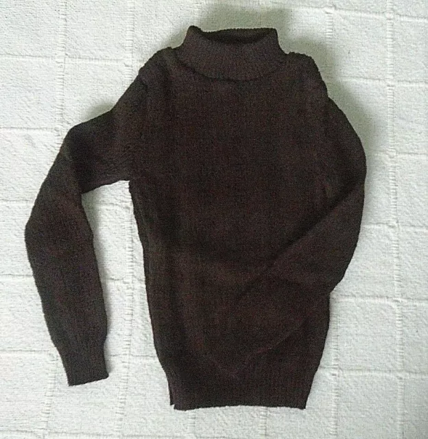 Vintage Skinny Rib Crew-Neck Jumper - 5-6 Years - Brown Patterned - Acrylic -New