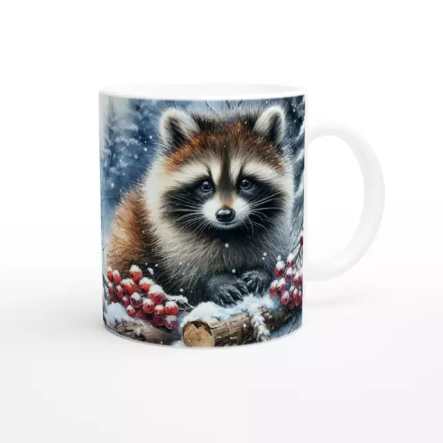 Winter Tiermotive Tasse Keramik 325ml - Schneehase & Waschbär Kaffeebecher