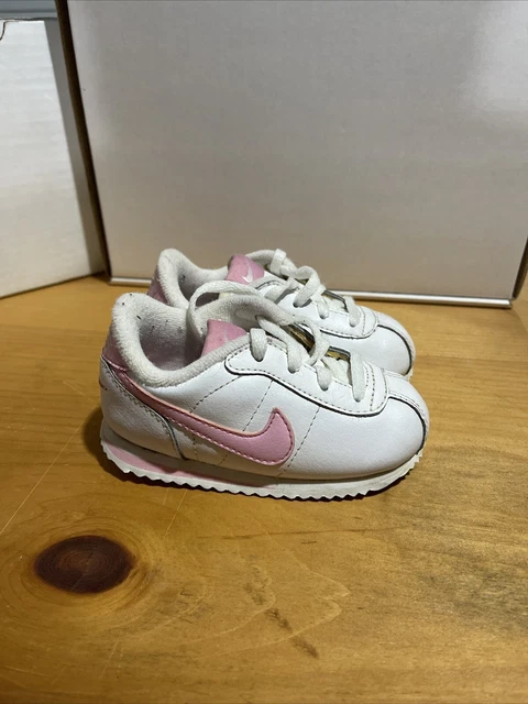 Baby Nike Little Cortez Vintage Size 5C Leather White Pink Baby Toddler Shoes