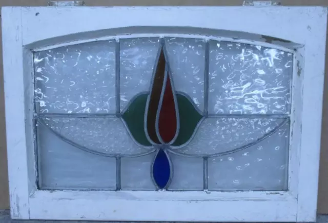 OLD ENGLISH LEADED STAINED GLASS WINDOW Abstract Floral 23.25" x 16"