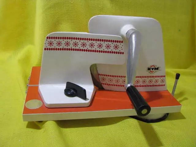 VTG KYM Manual Meat Cheese & Bread Slicer Fold Up Germany COLORFUL MID CENTURY