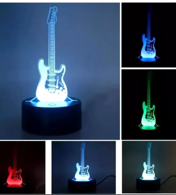 3D LED Lamp Electric GUITAR Night Light COLOR CHANGING Music 7 Colors Remote