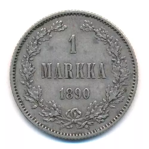 Finland 1890 - 1 Markka Silver Coin - Under Imperial Russia