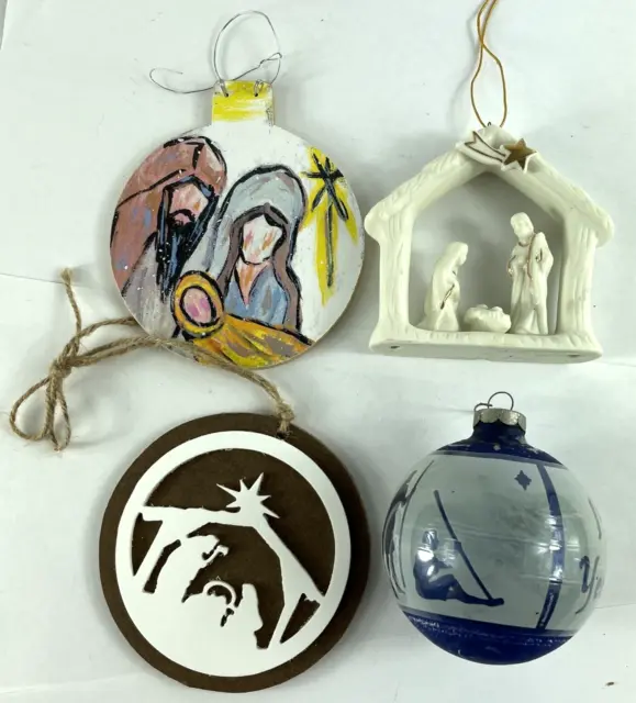 Lote de 4: adornos navideños de belén, construcción, círculos, cerámica