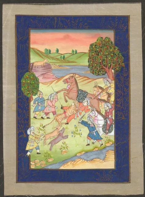 India vintage 20th century Mughal Painting on silk 13cm x 18cm