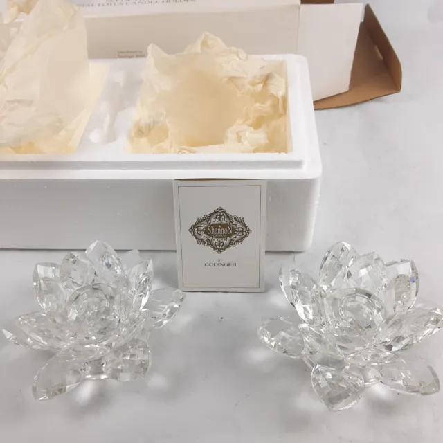 Shannon Crystal Set of Two Crystal Lotus Candle Holder By Godinger New In Box