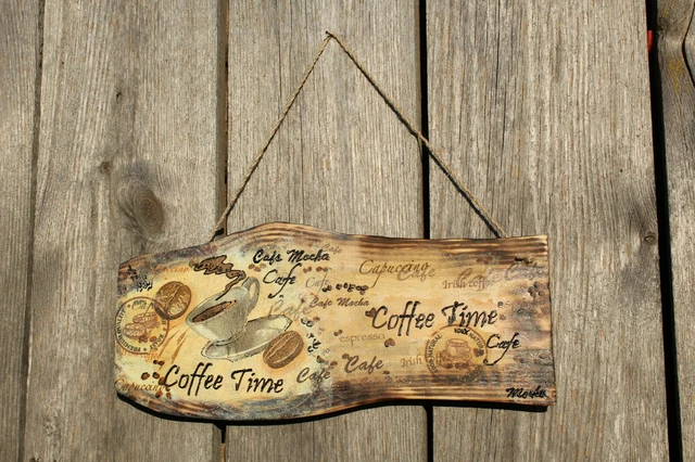 Coffee Wood signs Country decor Rustic Home Decor Handmade Coffee time Bar sign