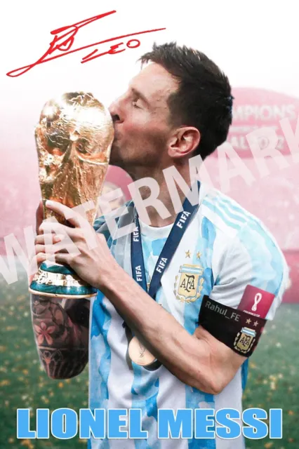 Lionel Messi 2022 World Cup Argentina large signed 12x18 inch photograph poster