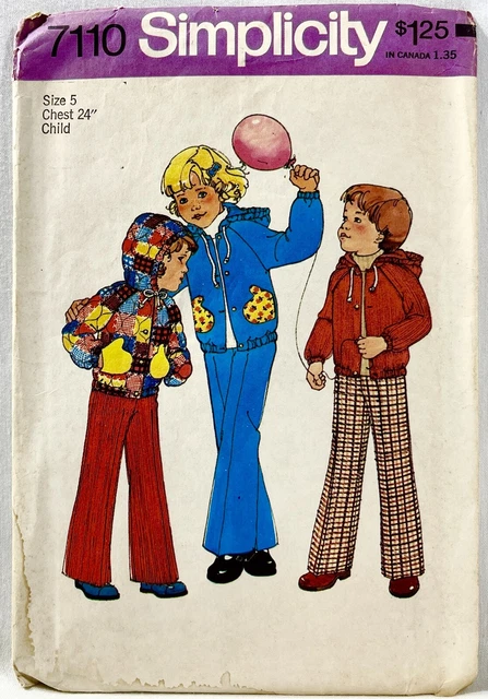 1975 Simplicity Sewing Pattern 7110 Child Unisex Hooded Jackets Pants Sz 5 14509