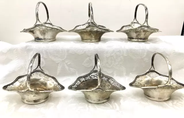 Antique Whiting Sterling Silver Mini Bon Bon Nut Dish Baskets x 6