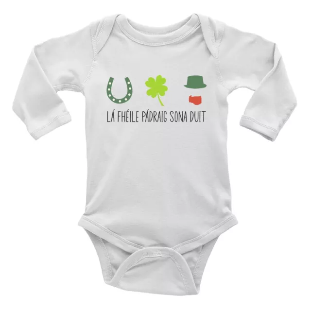 St Patrick's Day Baby Grow Vest Bodysuit In Gaelic Irish La Fheile Padraig L/S