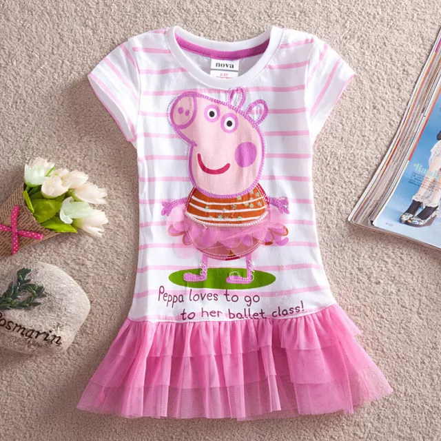 New Baby Girls Peppa Pig Shirt Dress Short Sleeves Toddler Clothes Size:1-5 Yrs