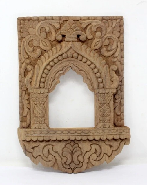 Antique Old Rare Wooden Hand Carved Indian Temple Window Design Wall Decor