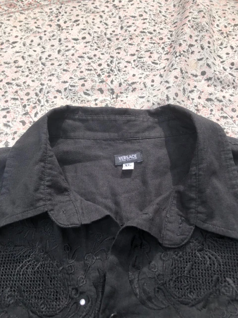 VERSACE - Nero - Floreale ricamato - Strass - Polsino con bottoni - Camicia - XL